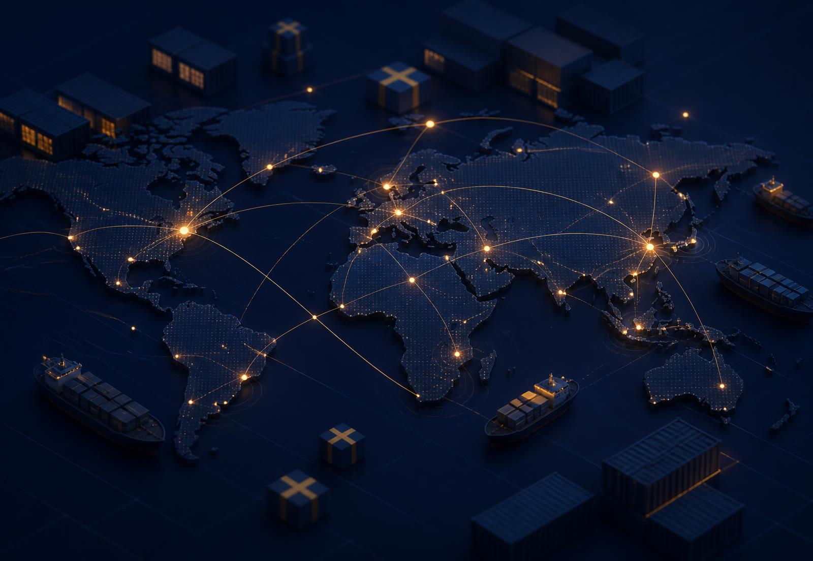 Abstract network of connected logistics routes